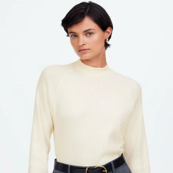 Madewell XL Ivory Waffle Knit Mock Neck Long Sleeve Thermal Top - Picture 14 of 16